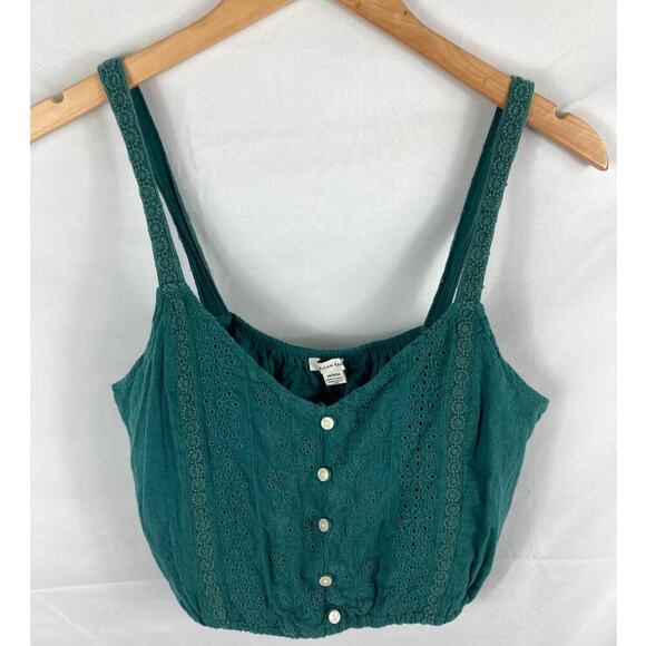 American Eagle Cropped Button Front Top Size Medium - Picture 2 of 6